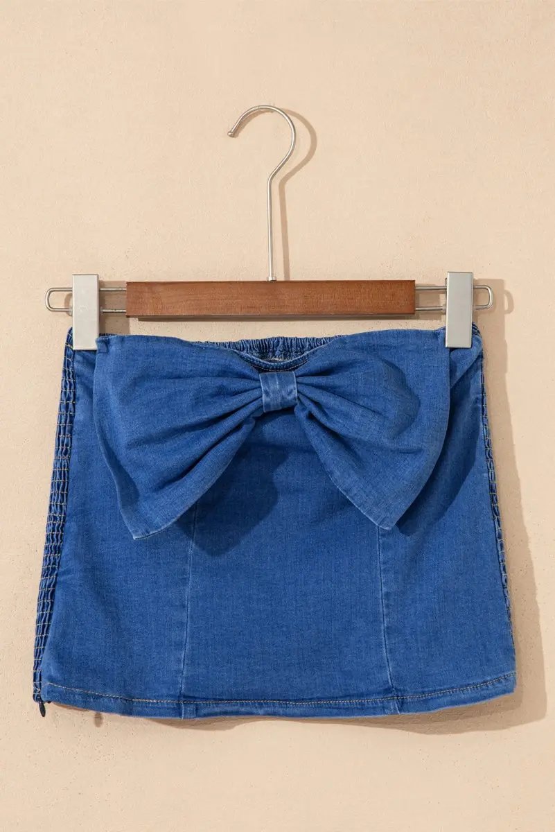 Sail Blue Vintage Bow Front Smocked Back Denim Tube Top - Love Salve